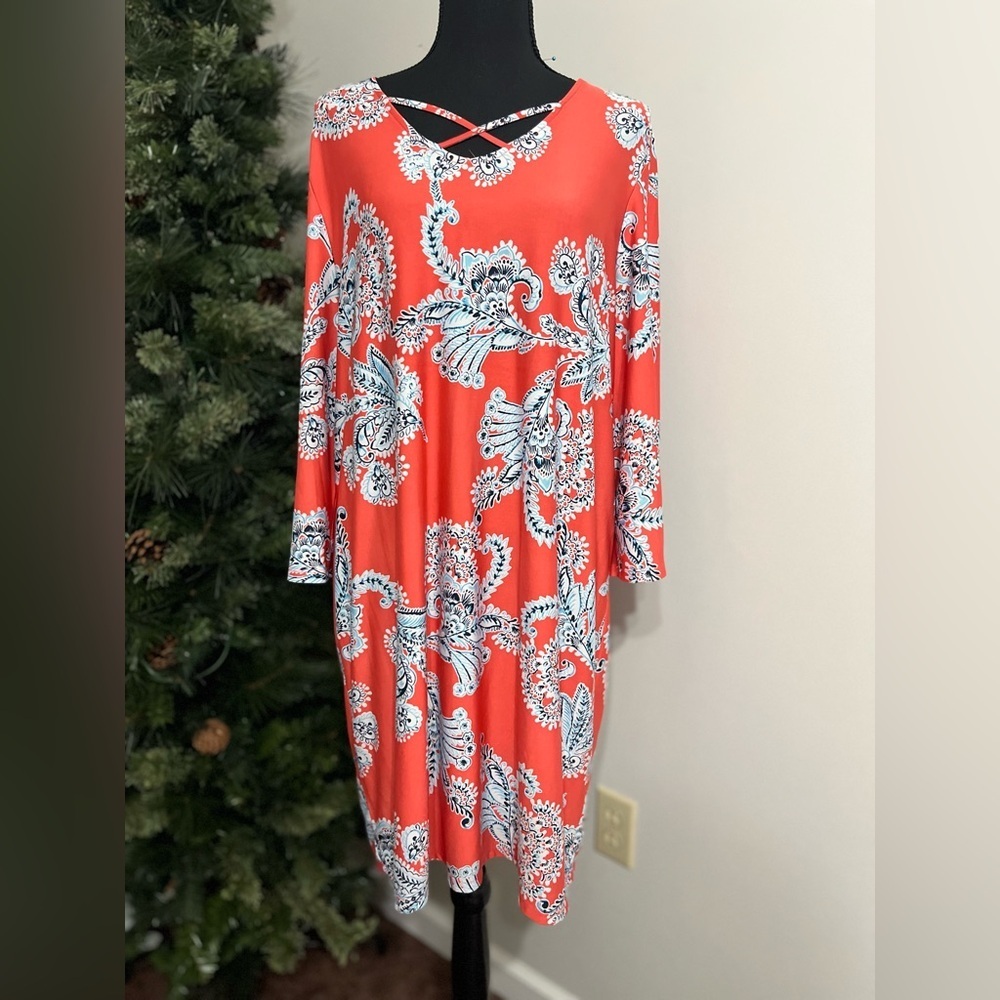 Ruby Rd. Coral and White Paisley Dress - Picture 1 of 6